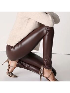 RW&CO mahogany brown faux leather pleather vegan high-rise leggings Sz S NWOT